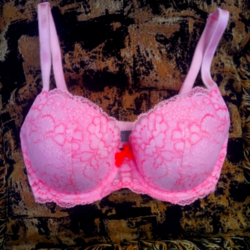 Victorias Secret Dream Angels Lined Demi-buste  Bra Double 32DD Pink Lace